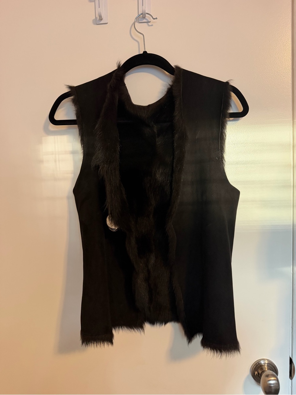 Joseph Black Faux Fur-Trim Sleeveless Vest